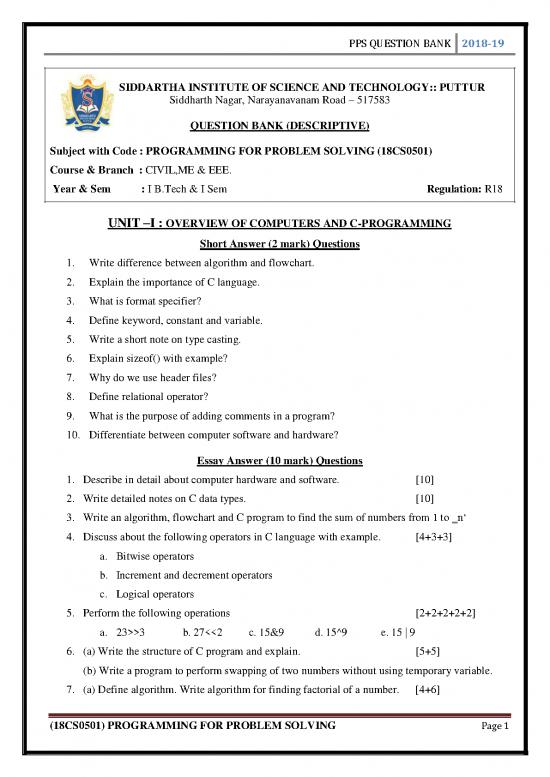 picture_Programming Pdf 185330 | 18cs0501 Programming For Problem Solving