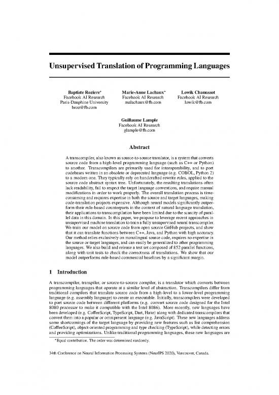 picture Python Pdf 185602 | Neurips 2020 Unsupervised Translation Of Programming Languages Paper