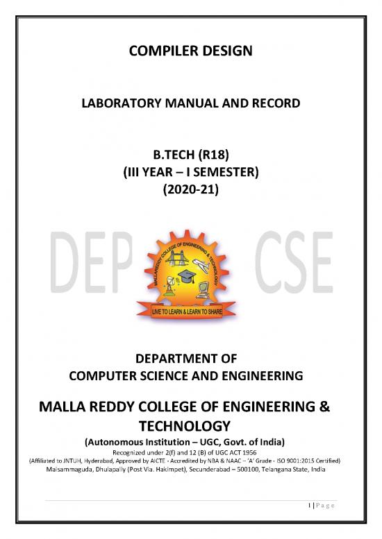 picture_Compiler Design Pdf 186620 | (r18a0587) Compiler Design Labmanual