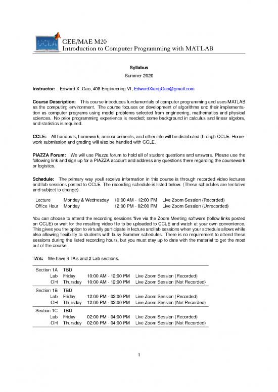 picture Matlab Programming Pdf 190156 | Cee M20   Intro To Programming Using Matlab   2020 Summer Syllabus   Session A