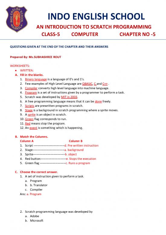 picture_Class 5 Computers Chapter 5 An Introduction To Scratch Programming M Subhashree Rout