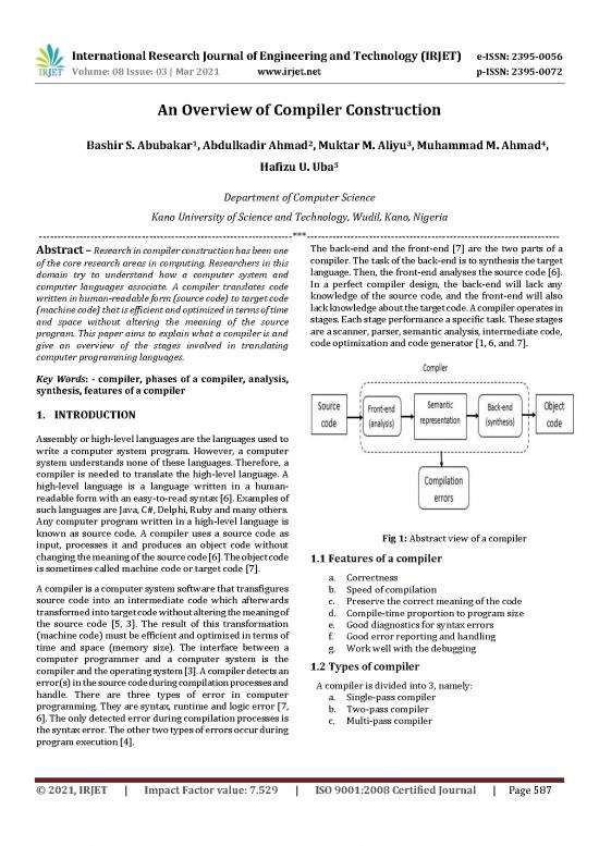 picture Compiler Construction Pdf 188205 | Irjet V8i398