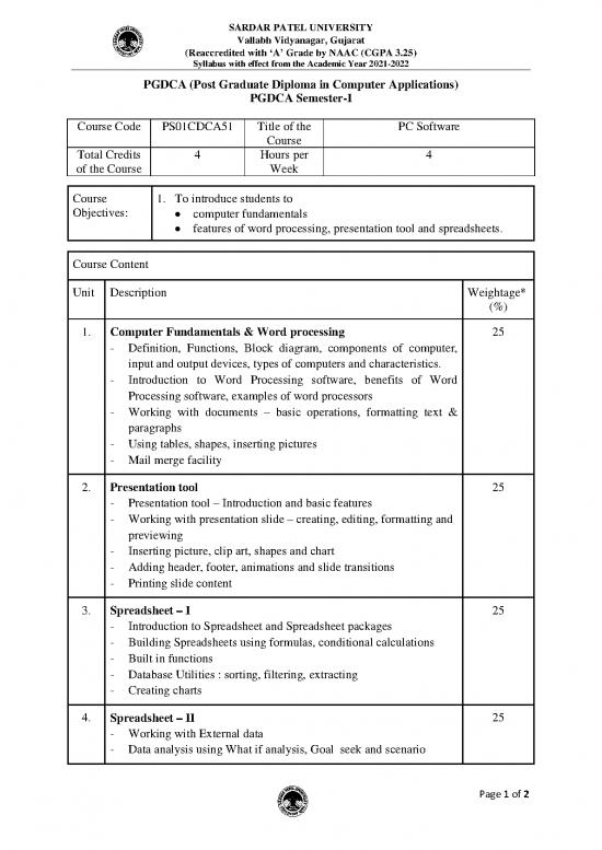 picture Pgdca Course Pdf 188487 | Pgdca Sem   I  Detailed Syllabus 2021 22