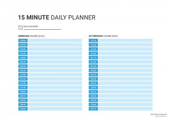 picture Time Blocking Template Pdf 192957 | 15 Minute Daily Planner