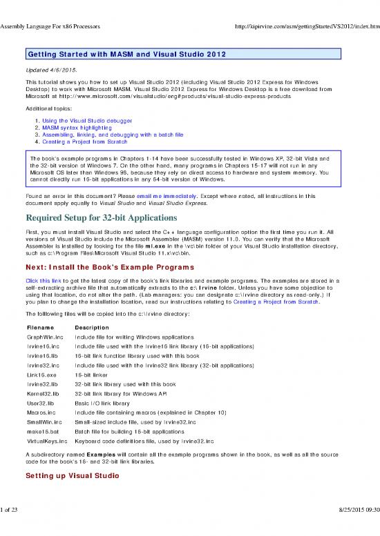 picture Tutorial Pdf 191385 | 32bit Getting Started With Masm And Visual Studio2012 Assembly Language For X86 Processors