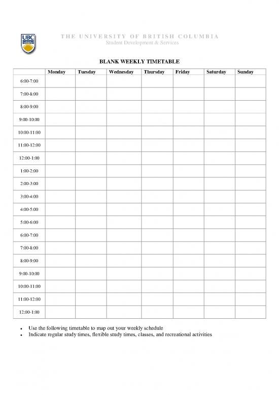 picture1_Study Schedule Pdf 192930 | Blank Weekly Timetable