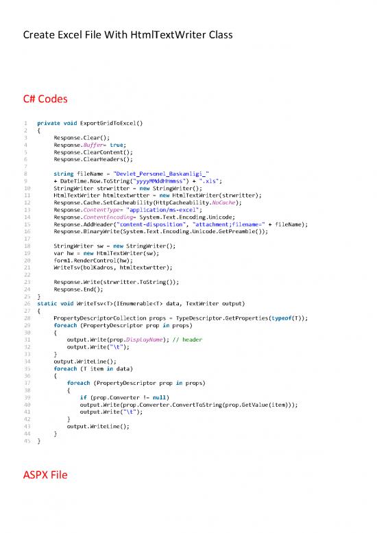 picture_Create Excel File With Htmltextwriter Class