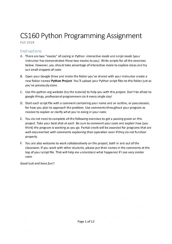picture Python Assignment Pdf 192358 | Cs160 Python Project