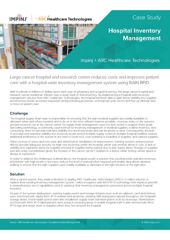 picture Inventory Management Pdf 192771 | Impinj Arc Hospital Case Study