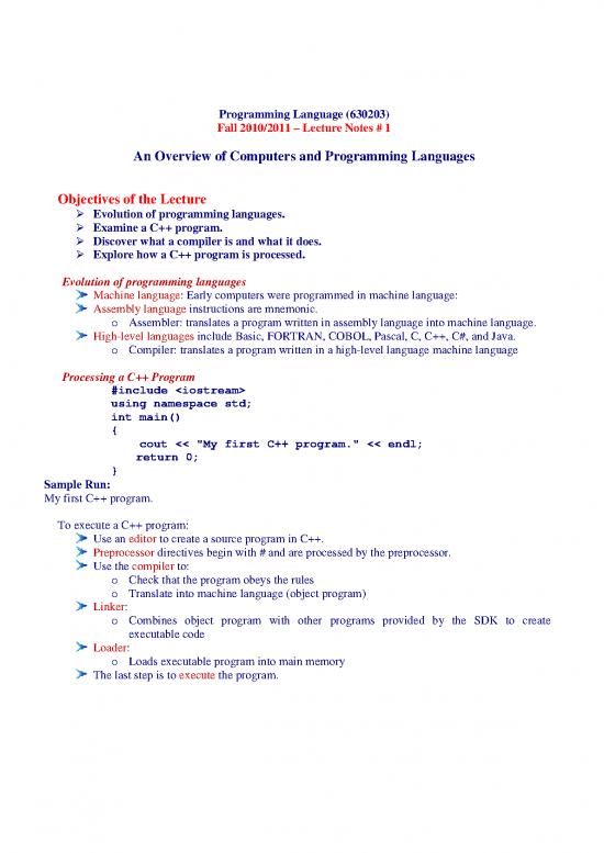 picture Evolution Of Programming Languages Pdf 191478 | Lecture 1 An Overview  Of  Computers  And  Programming  Languages