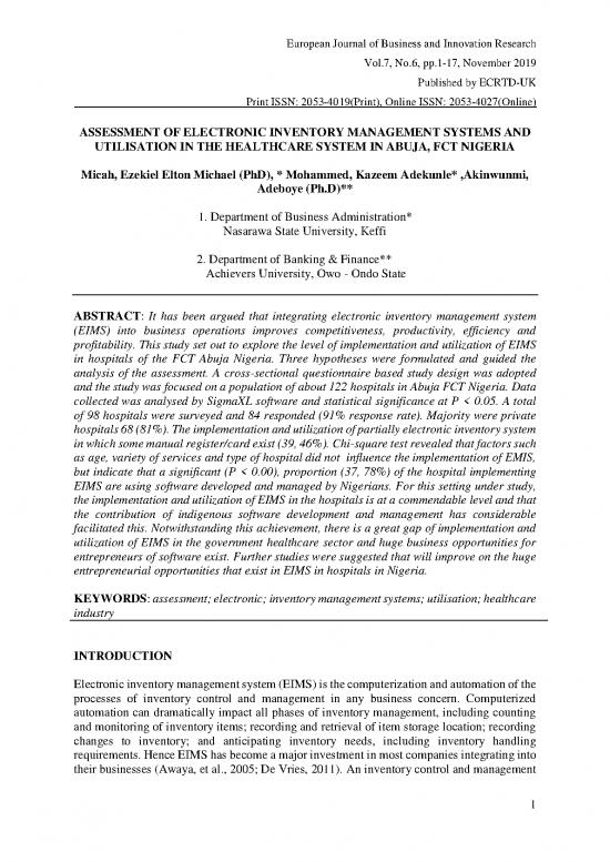 picture1_Inventory Management Pdf 194274 | Assessment Of Electronic Inventory Management Systems And Utilisation In The Healthcare System In Abuja Fct Nigeria