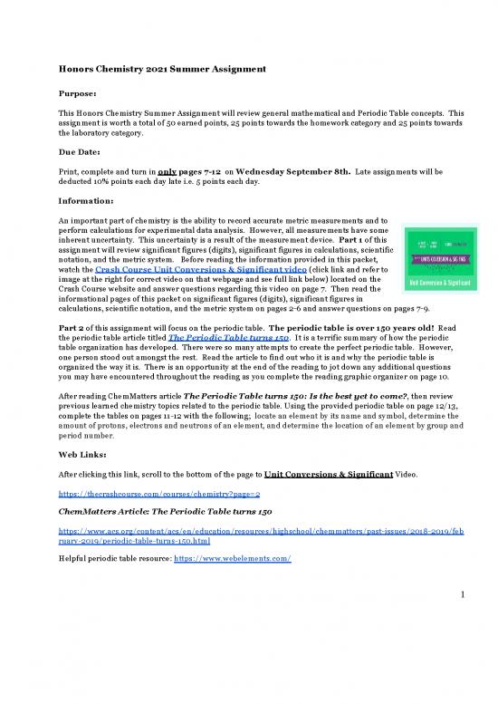 picture Pdf Printable Periodic Table 195187 | Honors Chemistry Summer Assignment 2021