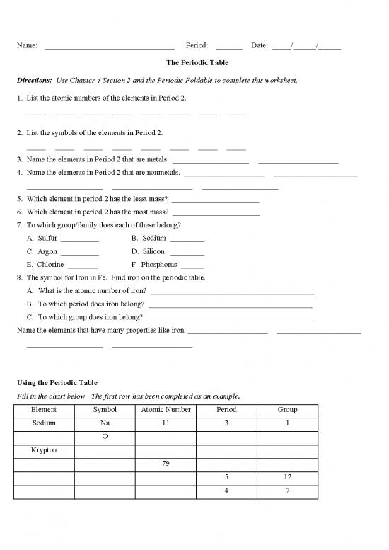 picture Pdf Printable Periodic Table 195010 | Periodic Table Worksheet Template