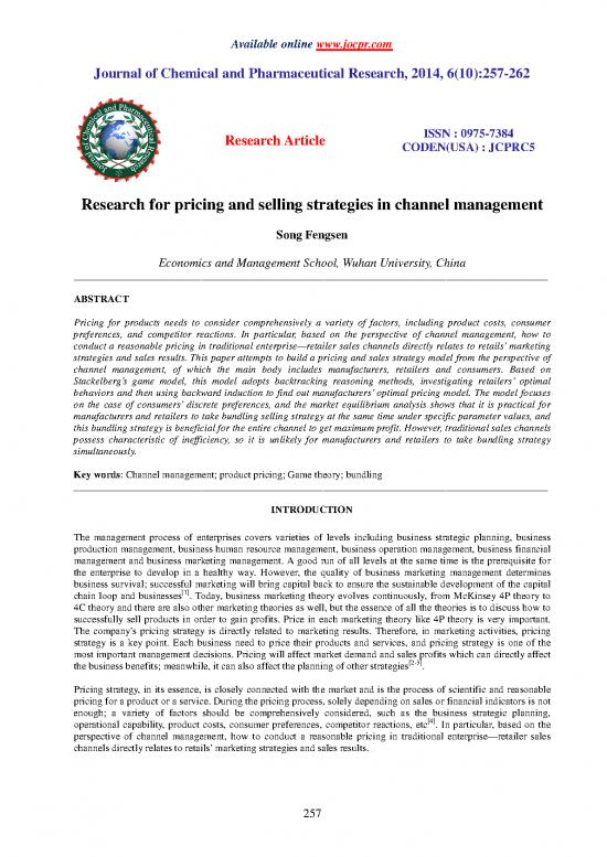picture Research Paper On Pricing Strategy Pdf 193438 | Research For Pricing And Selling Strategies In Channel Management