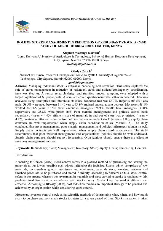 picture Inventory Management Pdf 194214 | Role Of Stores Management In Reduction Of Redundant Stock In Keroche Breweries Limited