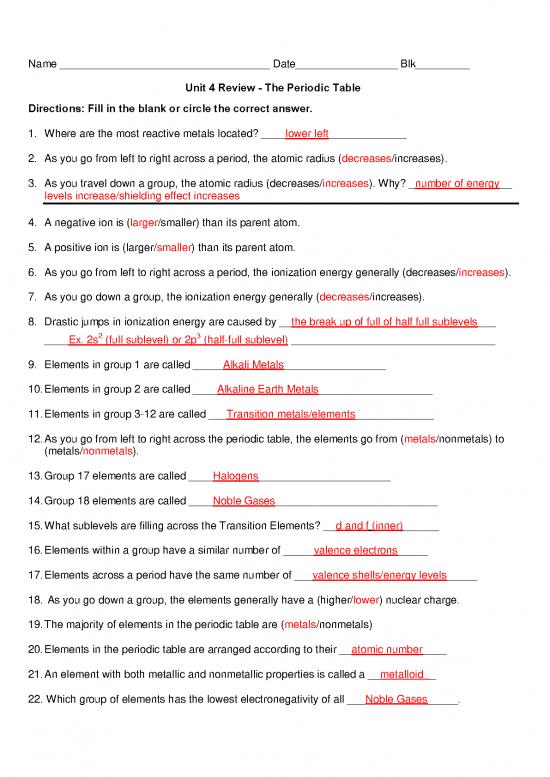 picture Pdf Printable Periodic Table 195882 | Unit 4 Rev Packet 272 Key