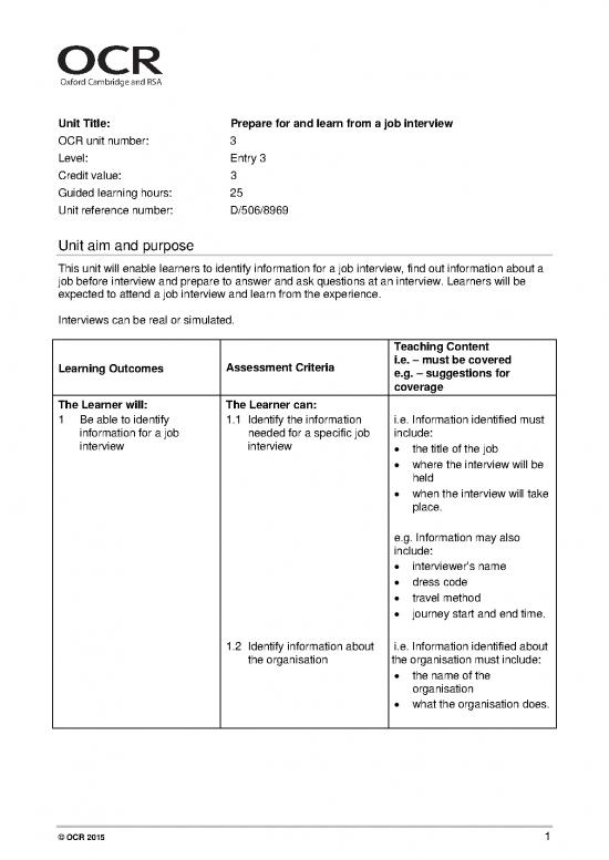 picture Pdf Job Interview 199589 | 200897 Entry Level 3 Unit 03 Prepare For And Learn From A Job Interview