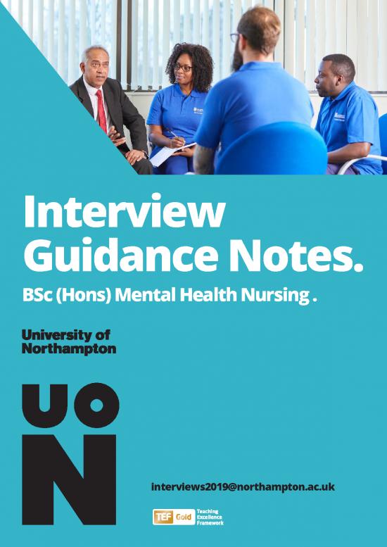 Bsc Hons Mental Health Nursing Interview Guidance Notes 2018