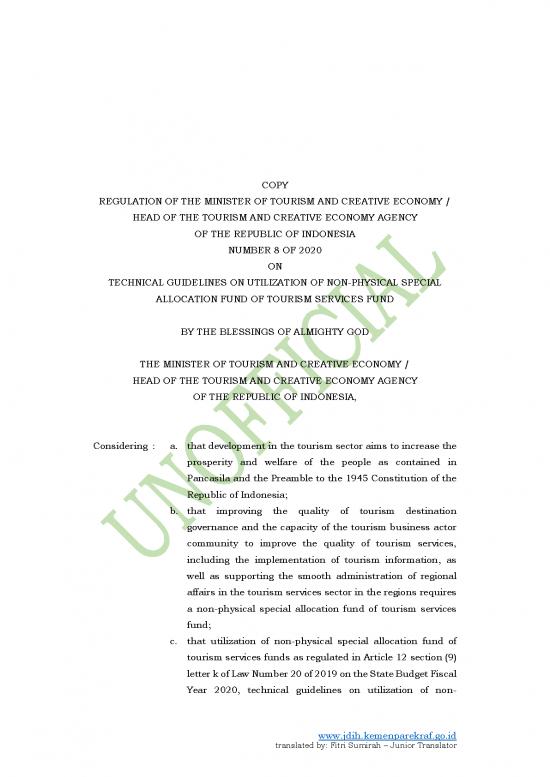 picture Tourism Pdf 200540 | Permen No 8 Tahun 2020   Unofficial   Fitri Sumirah