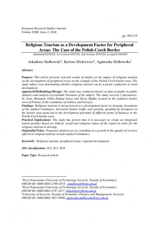 picture Tourism Pdf 199920 | Religious Tourism As A Development Factor For Peripheral AreasË The Case Of The Polish Czech Border