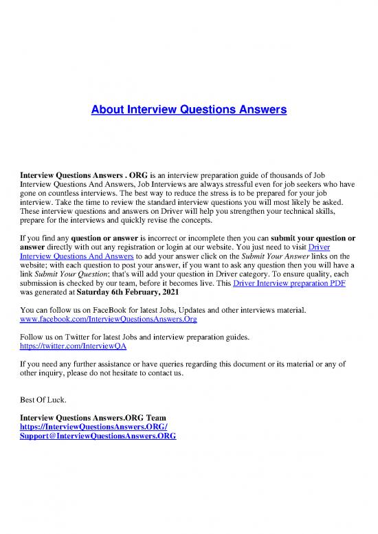 Pdf Job Interview 199052 | 1562 Driver Interview Questions Answers Guide