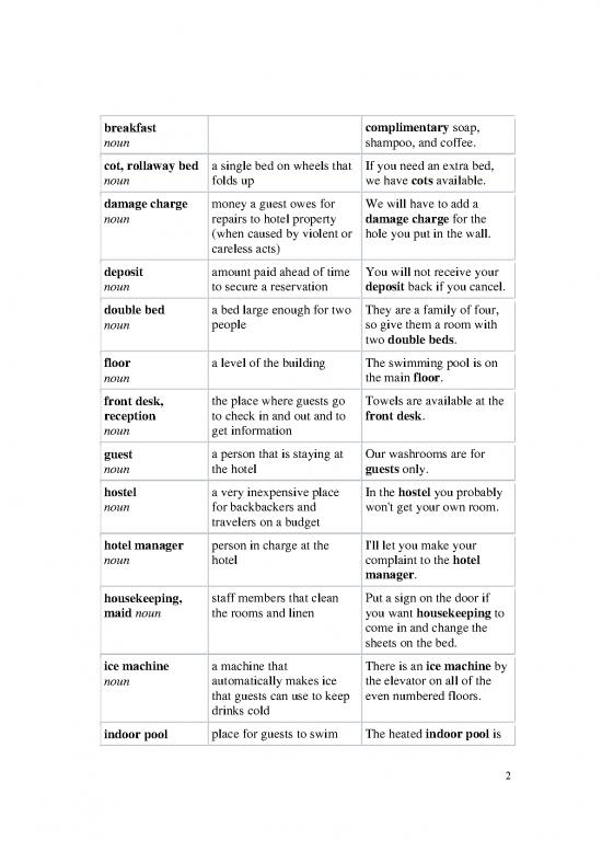 Tourism Pdf 200133 | Hotel Vocabulary