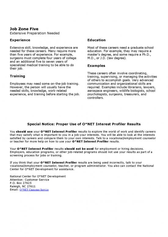 Onet Interest Profiler Pdf 199365 Cp Onet Job Zones