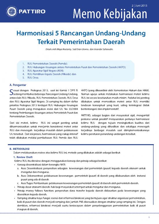 picture_Memo Kebijakan Harmonisasi 5 Rancangan Undang Undang Terkait Pemerintahan Daerah Juni 2013 | File Contoh - Memo