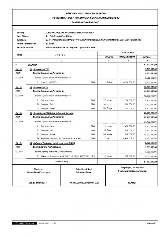 picture File Rab - Rencana Anggaran Biaya Id 20658 | Rab Belanja Bidang Pembangunan 2020