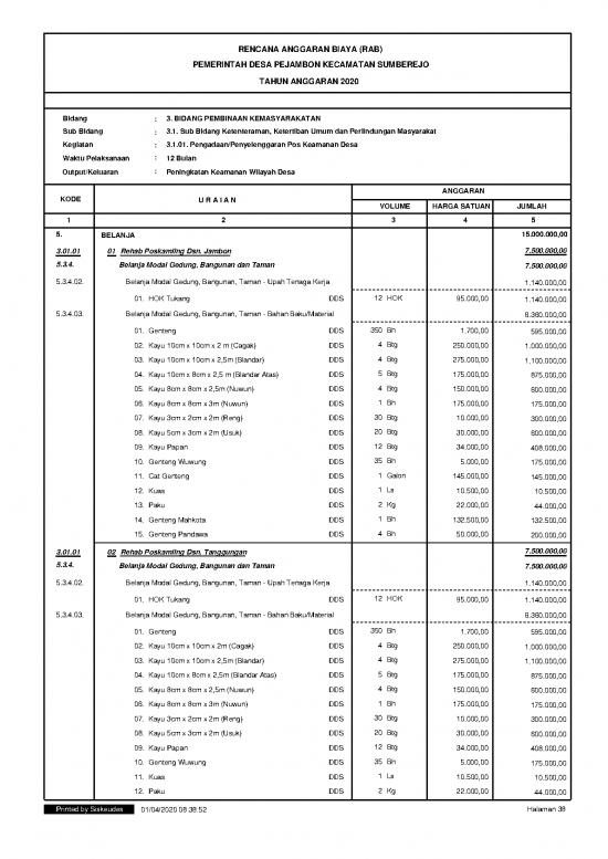 picture File Rab - Rencana Anggaran Biaya Id 20584 | Rab Belanja Pembinaan
