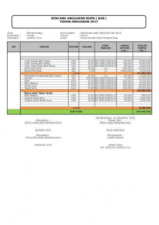 picture File Rab - Rencana Anggaran Biaya Id 20183 | Rab Mendana 2017