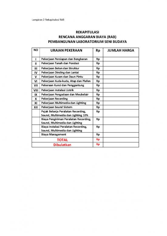 picture File Rab - Rencana Anggaran Biaya Id 20437 | Rab Pembangunan Ruang La Seni Budaya