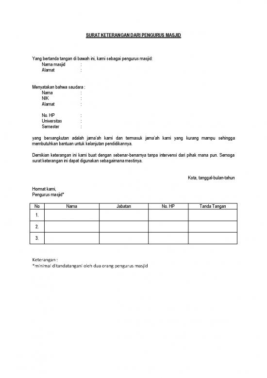 picture_Surat Keterangan Dari Pengurus Masjid | File - Surat Keterangan Id 18717