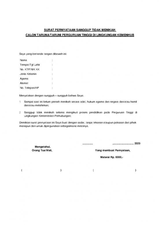 picture File - Surat Pernyataan Id 19360 | Surat Pernyataan Sanggup Tidak Menikah