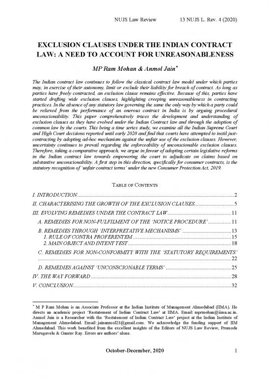 picture1_Law Of Contract Pdf 201968 | 13 4 Mohan Jain Exclusion Clauses Under The Indian Contract Law Nujs Law Review