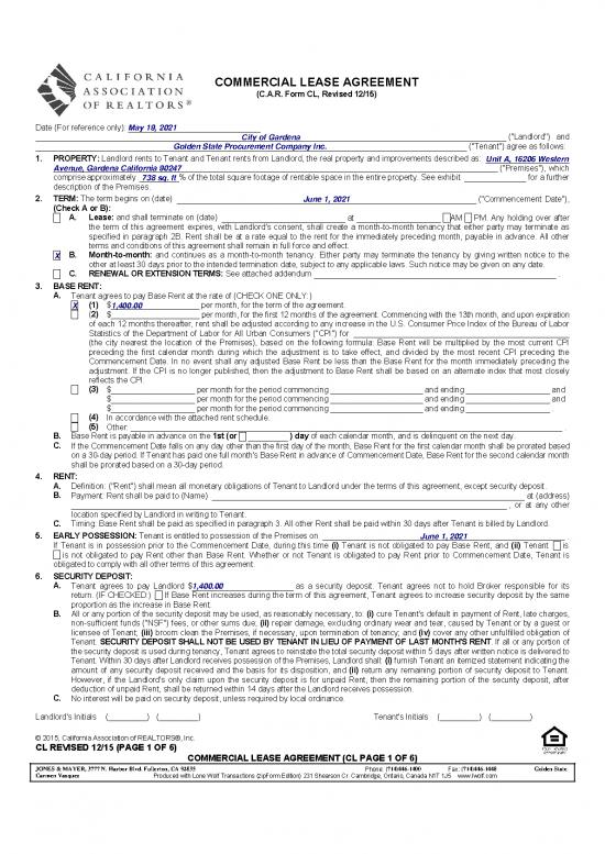 picture Lease Agreement Template 201863 | 16026 S Western  Unit  Lease Pdf