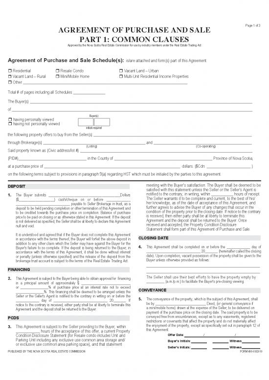 picture Agreement Form 203186 | 1 Agreementofpurchaseandsale