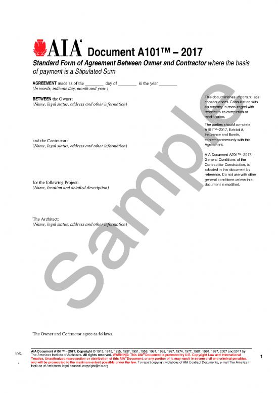 picture_Agreement Contract Sample 201451 | A101 2017 Sample