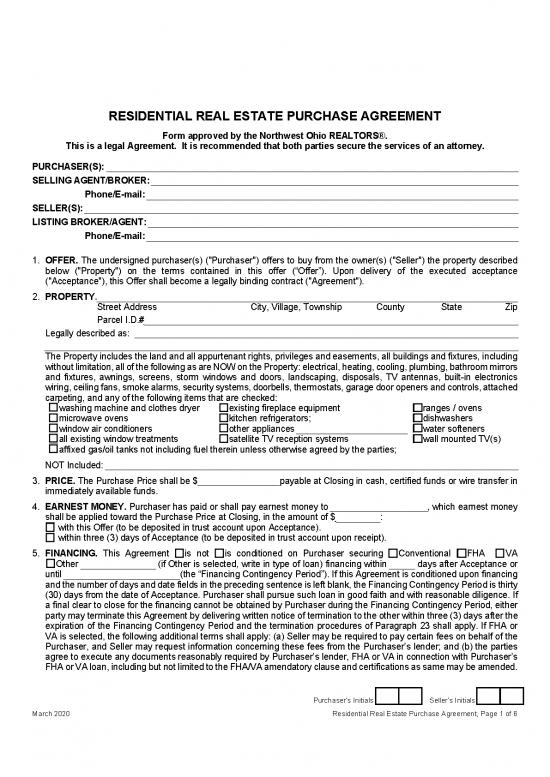 picture Agreement Contract Sample 201879 | Agency Residential Real Estate Purchase Agreement Ohio