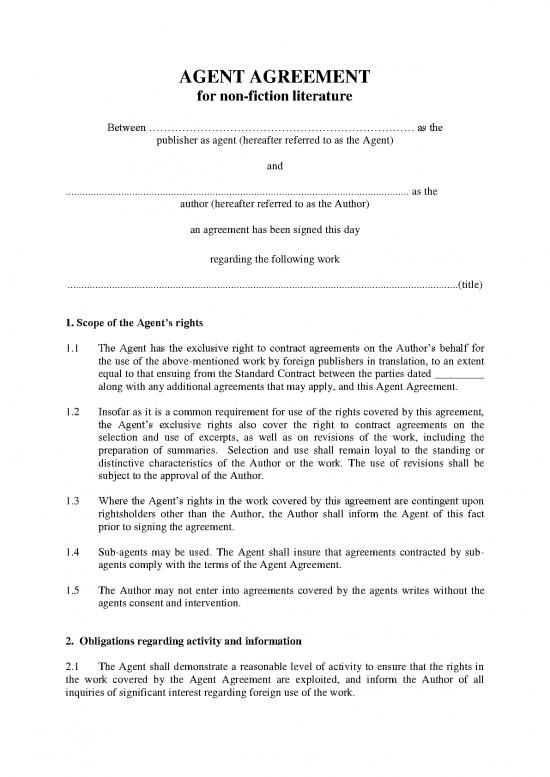 picture Agreement Contract Sample 201659 | Agent Agreement