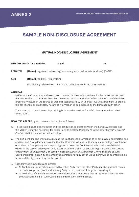 picture Agreement Of Services Template 202514 | Annex 2 Sample Non Disclosure Agreement