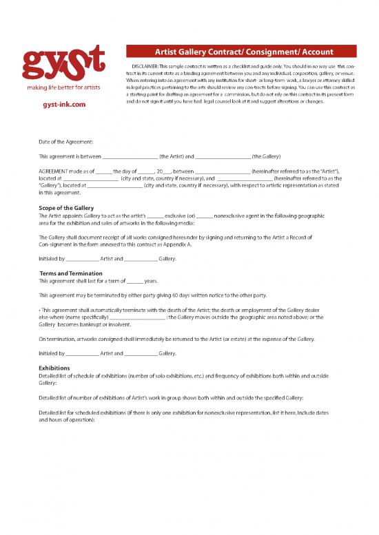 picture Agreement Form 202192 | Artist Gallery Contract