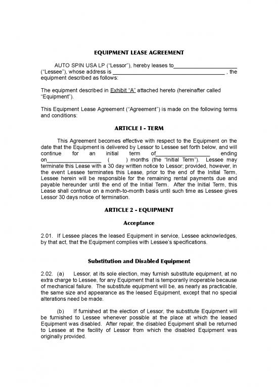 picture Lease Agreement Template 201318 | Autospinusa Equipmentlease