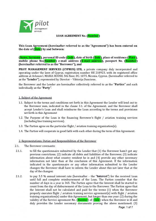 picture Agreement Sample 202591 | Aviationcv Loan Agreement Example 50000