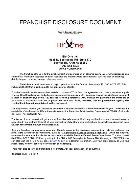 picture Agreement Sample 201618 | Bio One Franchise Disclosure Document Fdd May 1 2012