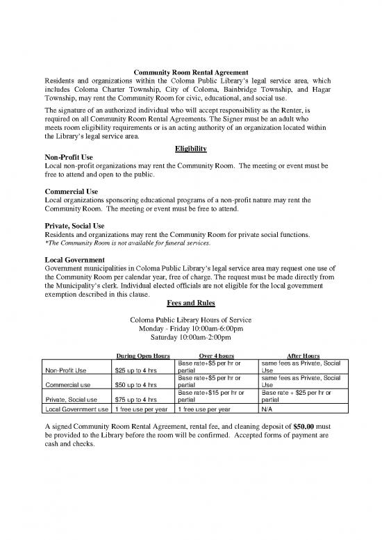 Rental Agreement Pdf 202592 | Community Room Rental Agreement Fillable Form