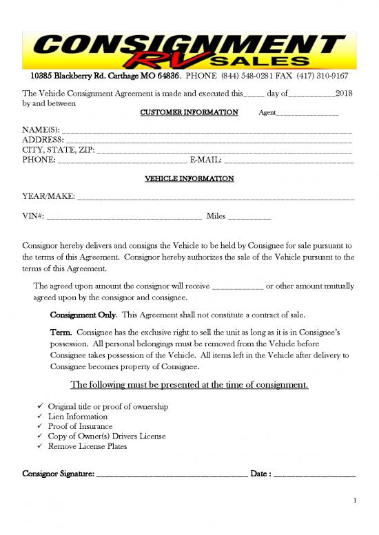 picture Agreement Contract Sample 201335 | Consignment Contract