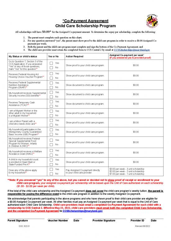 picture Agreement Form 201543 | Copayment Agreement