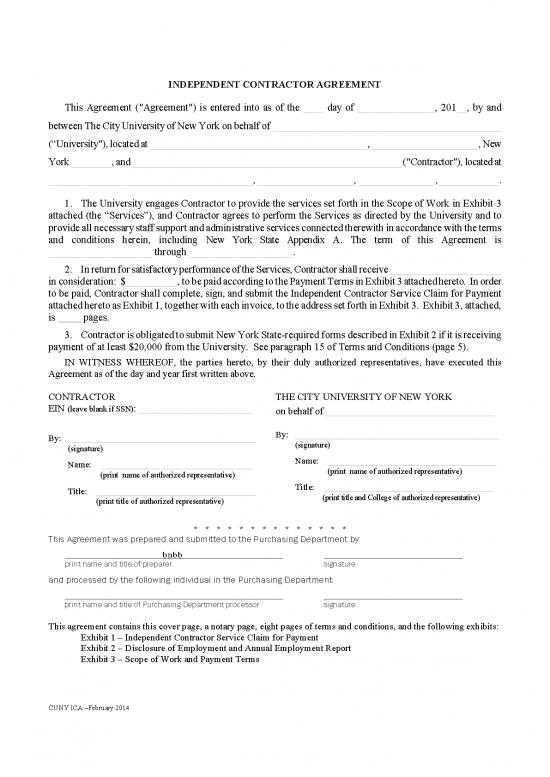 picture Agreement Sample 203080 | Cuny Independent Contractor Agreement