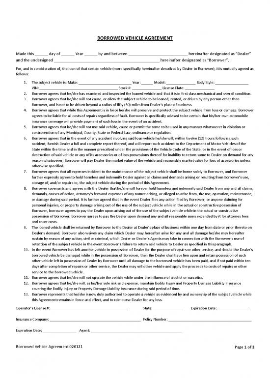 picture1_Agreement Sample 202399 | Dealers Borrowed Vehicle Agreement